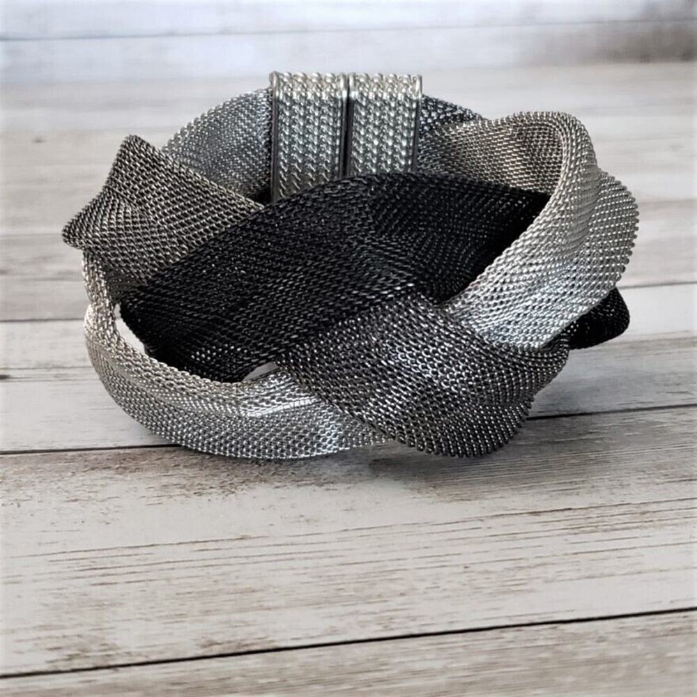 Vintage Bracelet - Shades of Gray & Black Woven Design Magnetic Closure - Picture 2 of 5